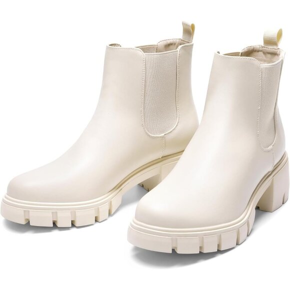 Dream Pairs Womens Beige Polyurethane (PU) Slip On Chunky Platform Ankle Boots - Picture 2 of 8